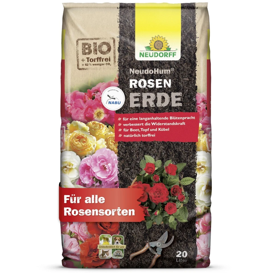 Neudorff NeudoHum RosenErde 20 Liter - Torffreie Erde für Rosen Topfrosen Rose