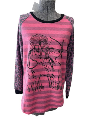Crazy Train M NWT Ladies Shirt Native American With Horse Leopard Print Pink