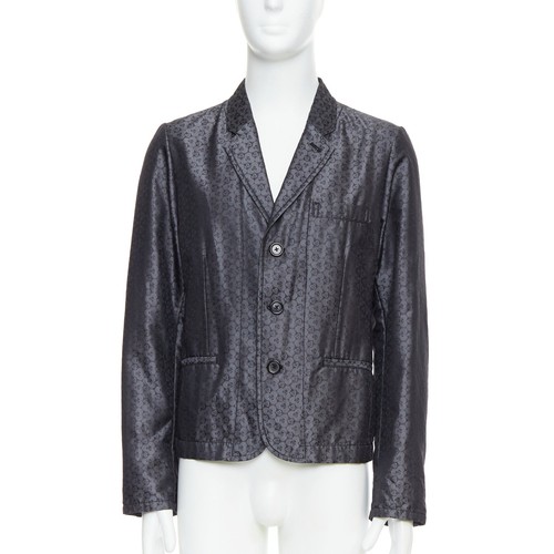 Ann Demeulemeester, ANN DEMEULEMEESTER Vintage grey silk blend geometric floral brocade blazer M