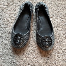 Size 8- Tory Burch Ballet Flats M Office Slip On Reva Calf Hair Snake Print