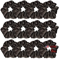 12 Pcs Satin Silk Scrunchies - Soft Hair Ties - 1 Count Pack of 12 Black