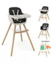Toddler 3 in 1 Convertible Wooden High Chair Feeding Chair with Cushion Black