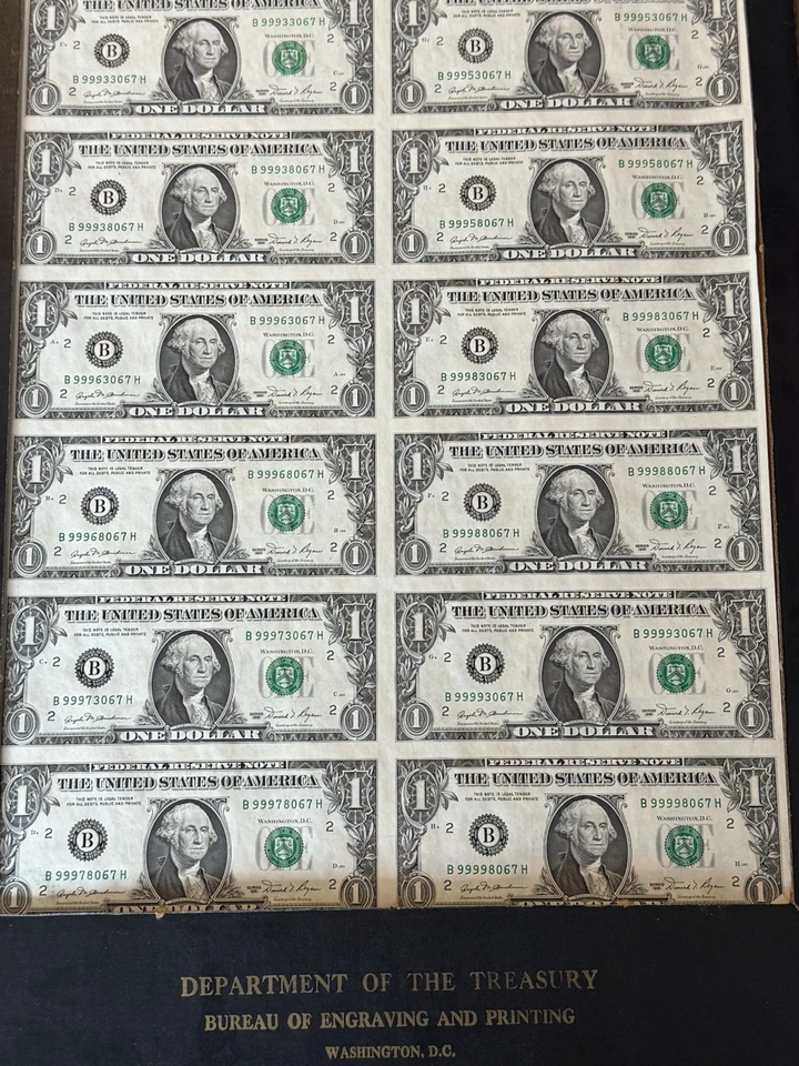 U.S. Dept Of Treasury – 8x2 Sheet Of Uncut $1 Bills – 1981 New York B Mint - Image 4 of 4