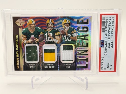 Brett Favre, Aaron Rodgers, Jordan Love [Green] #L4 2020 Panini Illusions Lineage card