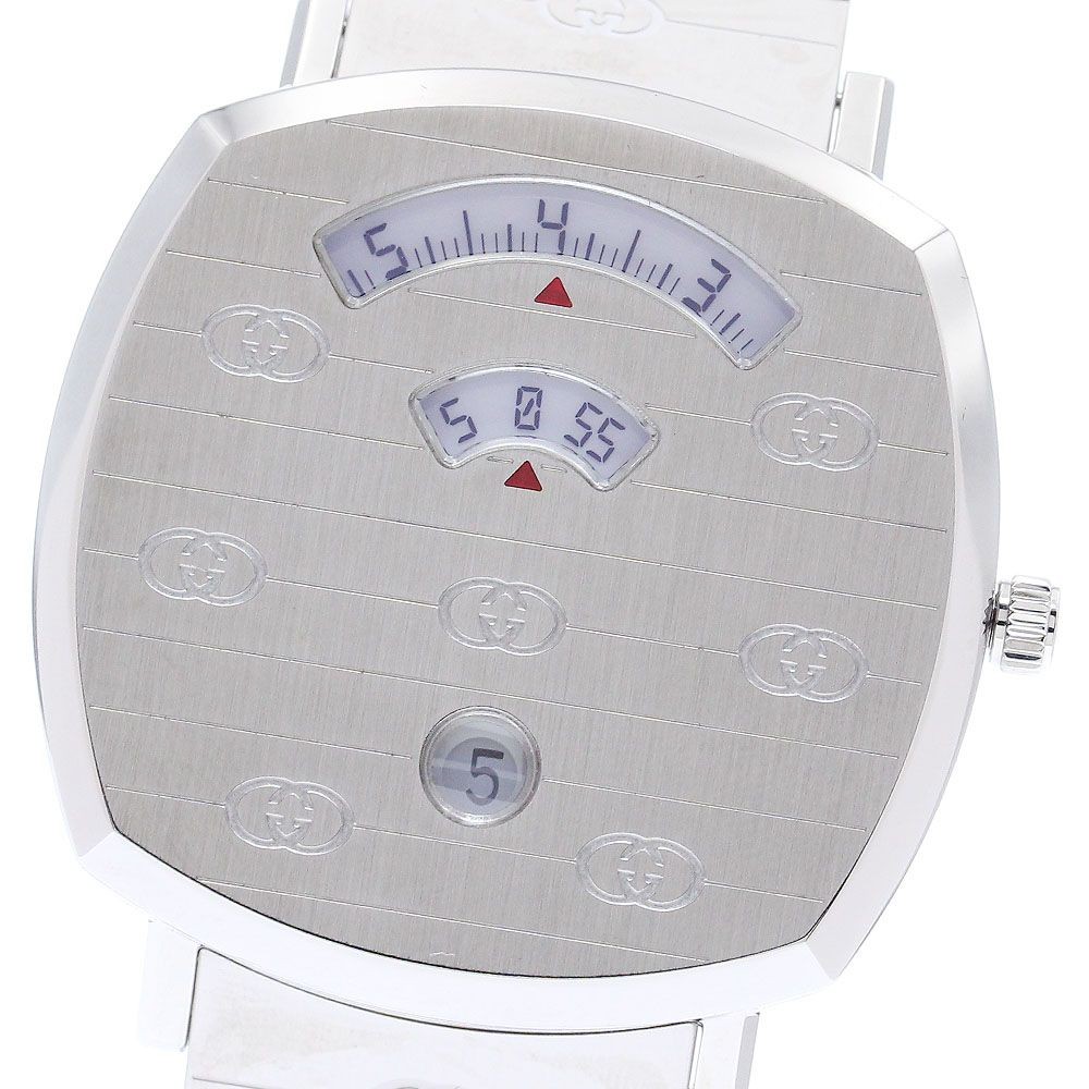 Gucci Grip Watch Men's Quartz SS White Date Model 157.3/YA157410 Good From Japan