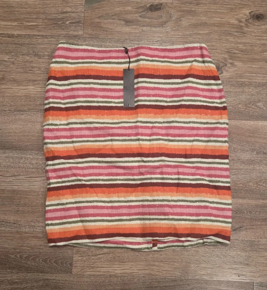 NWT Talbots Linen Skirt Women's Size 8P Striped Pencil Office Summer Career