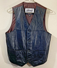 Vtg Wilsons Leather Pelle Studio Mens M Cowboy Biker Western Black Buttoned Vest