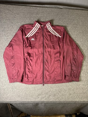 VINTAGE Adidas Track Windbreaker Jacket Mens XL Burgundy Climalite 3-Stripes 00s