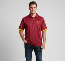 Washington Redskins RBK Reebok Men Red Polo Golf Zip NFL Sz L Play Dry
