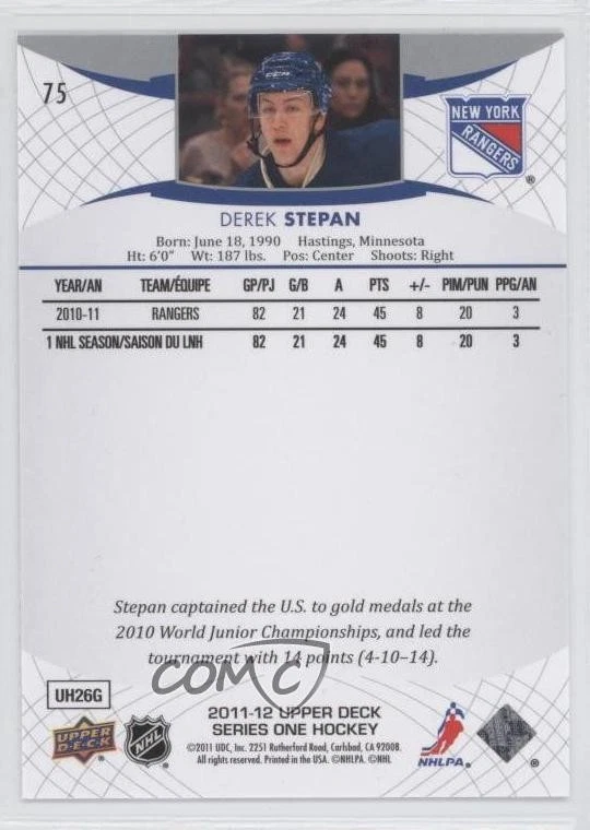2011-12 Upper Deck Derek Stepan #75 - Image 2 of 2