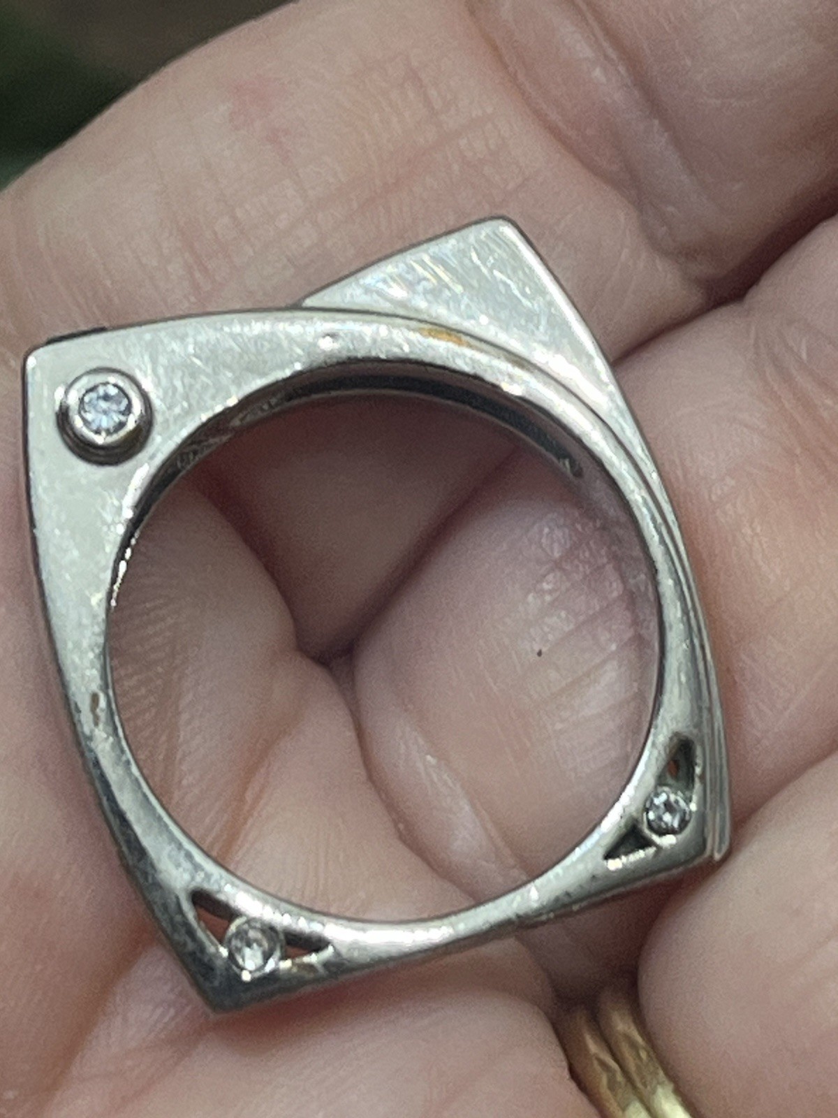 Unique Square Ring .925 Silver With Lab Created E… - image 4