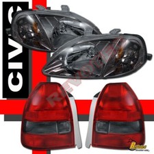 Gunmetal Headlights Tail Lights Red Smoke For 99-00 Honda Civic 3dr Hatchback