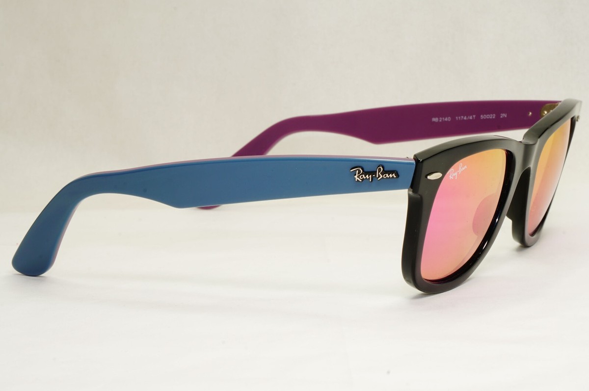 Ray-Ban Sunglasses Wayfarer Black Blue Mirror Violet Fuxia RB 2140