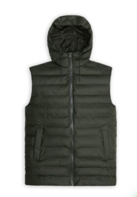 RAINS Logjam Puffer Vest, Medium, Green, Lightweight, Windproof, Waterproof $380