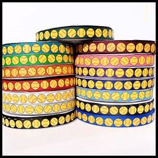 3yds 7/8" GLITTER Yellow Softballs Softball 15 Ribbon Colors Grosgrain Ribbon