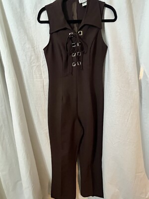 Vintage Xoxo Brown Sleeveless Plunging Criss Cros V-Neck Pocket