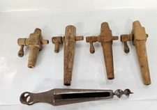 Antique Tapered Barrell Bung Hole Auger and 4 Wooden Bungs / Spigots