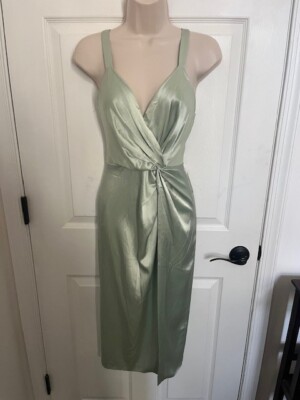 NWT $368 JILL STUART Mint Green Satin Twist-Front Cocktail Dress, Size 4