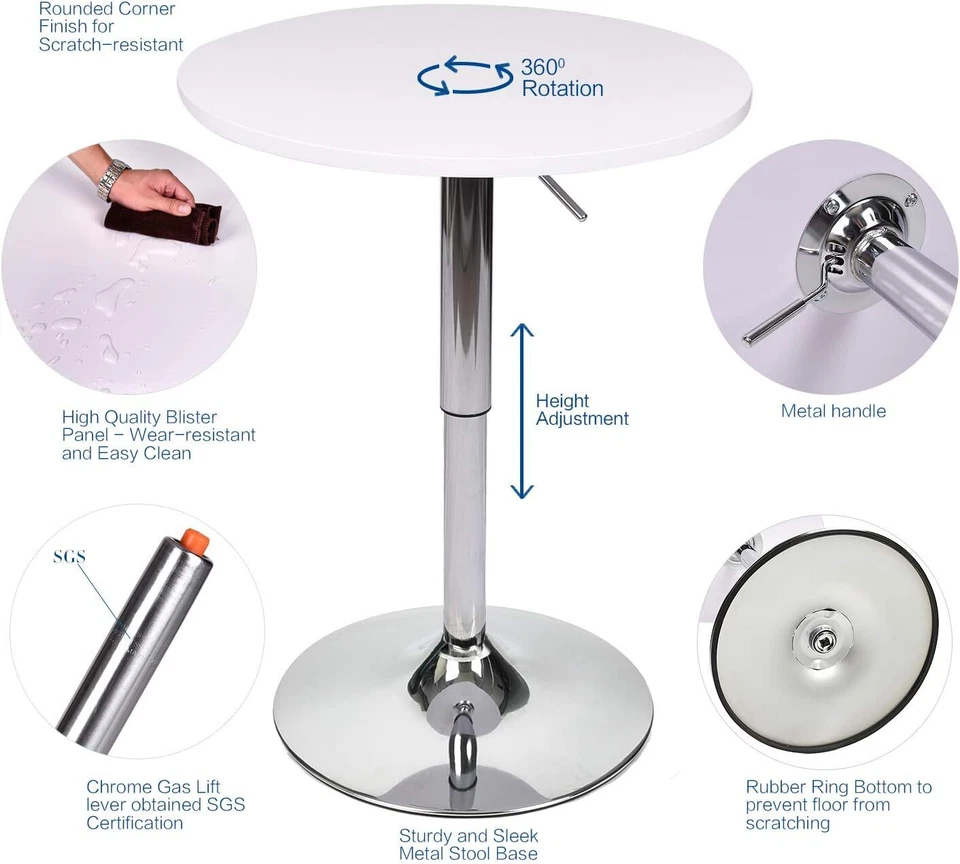 Bar Table Set 3 Pcs Adjustable Counter Height Bar Stools 360° Swivel Pub Kitchen - Image 3 of 4