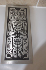 22.3CM +9.4CM ETCHED ALUMINUM PLAQUE-BEAR MOTHER CANADA WEST COAST INDIAN DESIGN