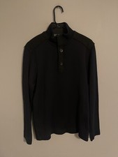 Banana Republic 783603 2 Button Navy Wool Trim Mock Neck Sweater - Men's Large L