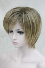 New Charming Brown Mix Golden Blonde Tip Women's Short Straight Wig