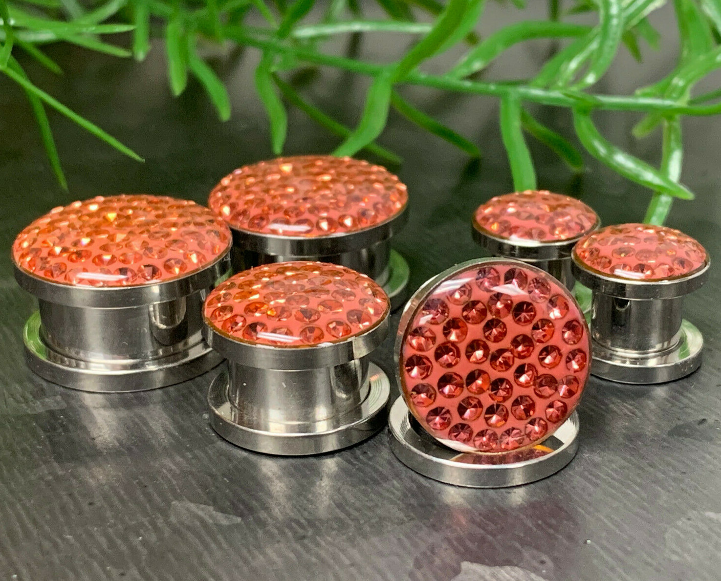 PAIR Epoxy Coated Ferido Gems Screw Fit Plugs Tunnels Earlets Gauges