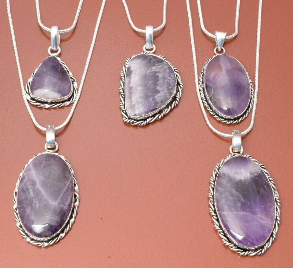 Nueva Venta Lote de Colgantes de Elegante Hecho a Mano de Piedras Preciosas de Amatista 925 Chapadas en Plata de Ley Foto 3 de 3