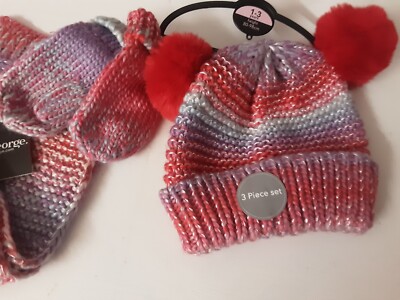 KINDER 1_3 JAHRE MÜTZE HANDSCHUHE SCHAL SET GESTRICKT B.N.W.T GEORGE.