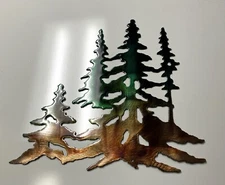Trees in copper Metal Wall Art Decor 14" tall Green Marbled