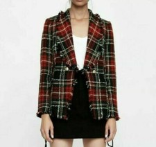 Zara Woman Red Tweed Boucle Blazer Jacket M 12 14 Uk Check Blogger Fav Fantasy