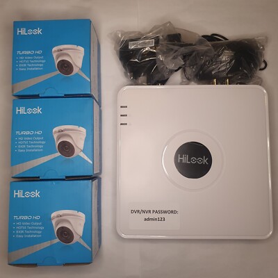 HiLOOK Turbo HD DVR Überwachungskamera Farbkamera x 3 & Videorecorder DVR-204Q-K1 Set 