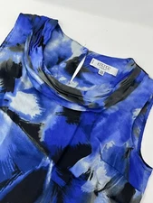 Kasper Separates Blue Multicolor Sleeveless Career Work Blouse Sz. Petite M GHN7