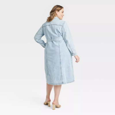 New Women's Long Sleeve Denim Shirtdress - Ava & Viv Light Wash Size 2X