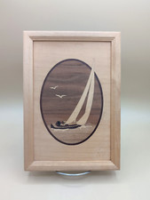 Hudson River Inlay Marquetry Jeff Nelson "Sailboat" Seagulls Wall Art Signed