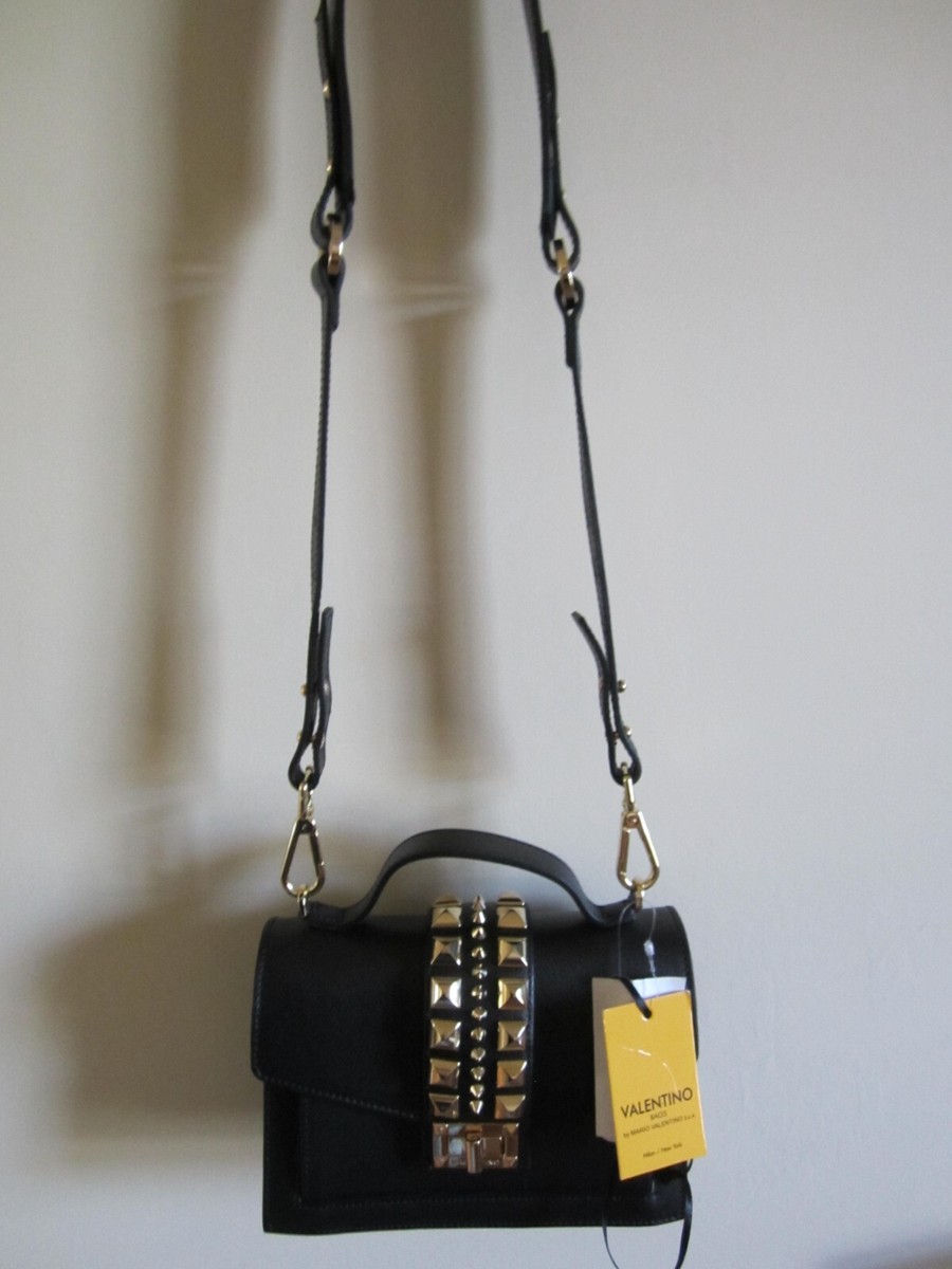 Valentino By Mario Valentino Black Leather Gold Studded Top