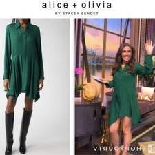 NWOT Alice + Olivia Avita Long Sleeve Asymmetric Shirtdress Green Dress Sz L