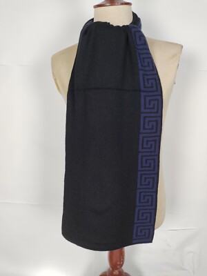 Versace Original Vintage gemustert blau / schwarz Wolle Winter Schal Schals