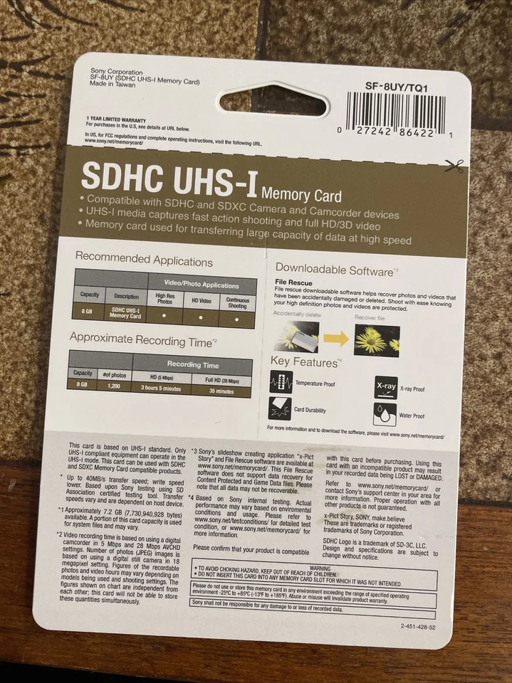 Sony 8GB SDHC UHS-I  Memory Card - Image 2 of 2