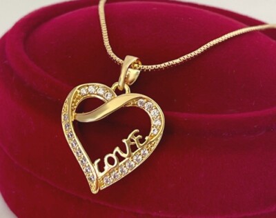 Halskette Love Herz Anhänger Zirkonia 999er Gold 24K vergoldet Gelbgold Geschenk