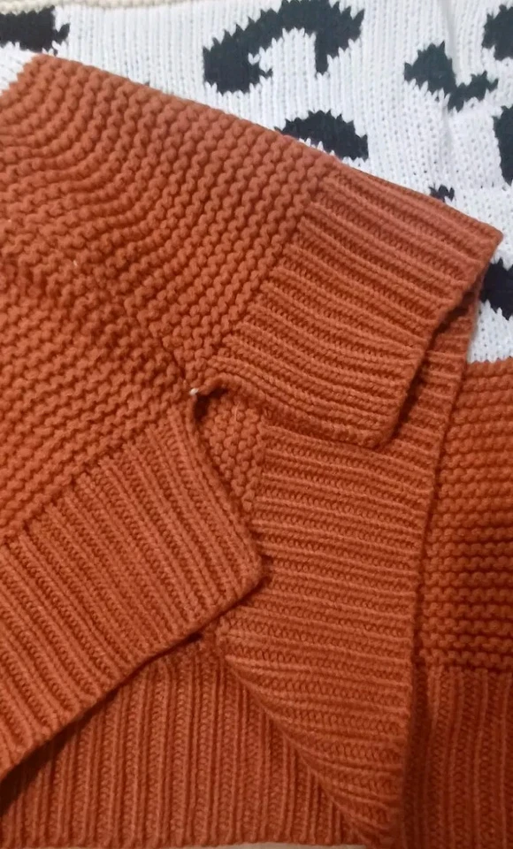 Suéter Boutique Cuello Alto Para Mujer Talla Mediana Estampado Leopardo Naranja Quemado Otoño Foto 2 de 4