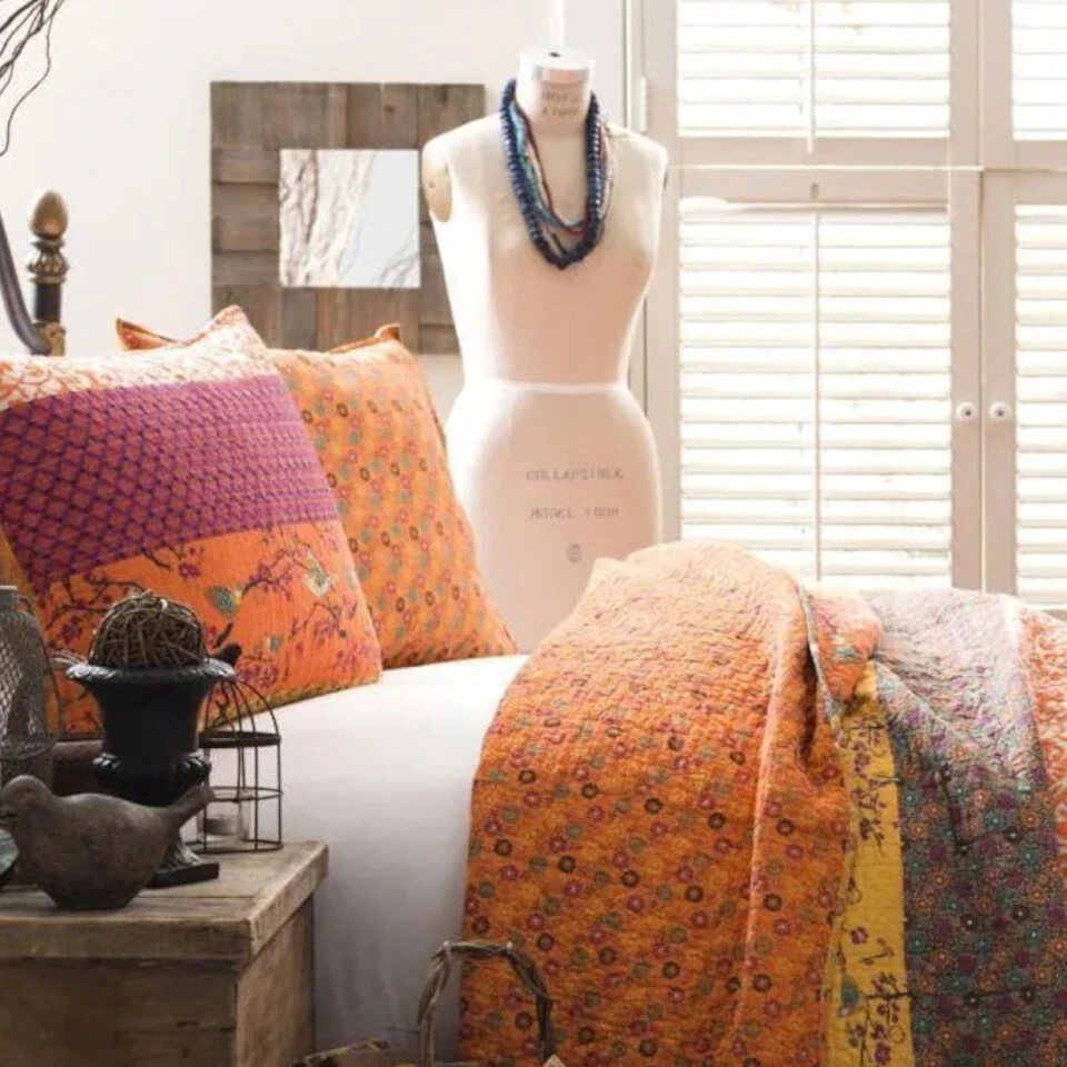 Juego de edredón de 3 piezas floral de mandarina y lavanda para cabaña - tamaño completo/queen Foto 2 de 3