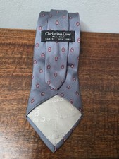 CHRISTIAN DIOR Gray All Silk Geometric Tie Made in USA Fabric Woven in Italy