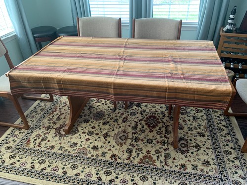 Vintage Tablecloth Autumn Fall Multicolor Stripes Rectangle 60”x46” cotton blend - Picture 4 of 6