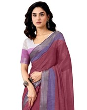 Women's Cotton Linen Printed Ready To Wear With Pocket Saree with Blouse Piece