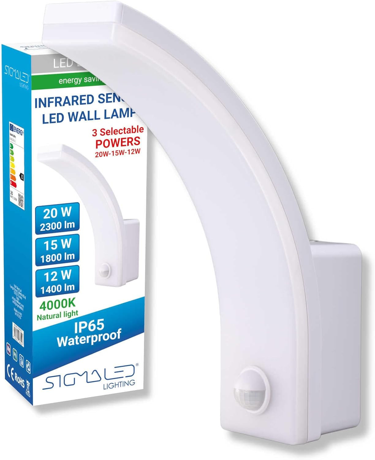 Applique LED Esterno IP65 Sensore PIR | Lampada Parete 3 Potenze Regolabili