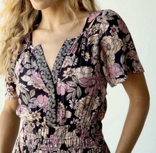 Natural Life Bella Maxi Dress Size M Tiered Boho Peasant Romantic Prairie Floral