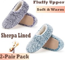 Cozylook 2-PK Cozy House Slippers for Women Indoor, Furry Slip-on Shoes, Fuzzy 