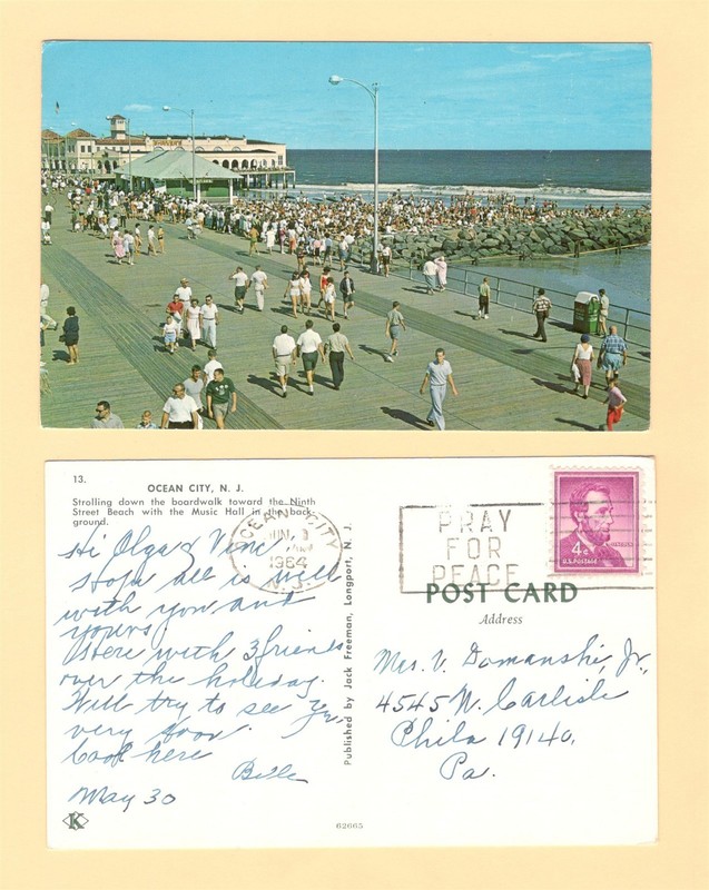 1964 OCEAN CITY NJ BOARDWALK POSTCARD