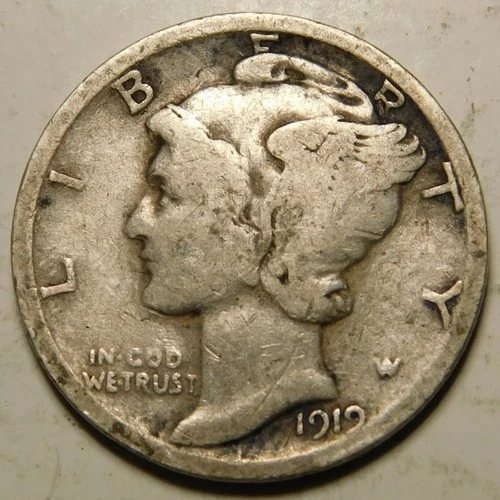 1919 D Mercury Dime 90% Silver G - VG   "Actual Coin Pictured - Not Cleaned"